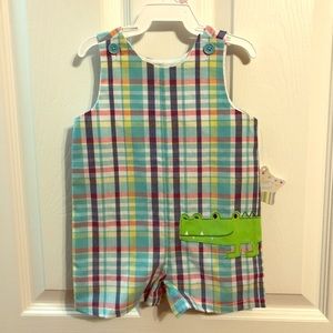 Plaid alligator onesie